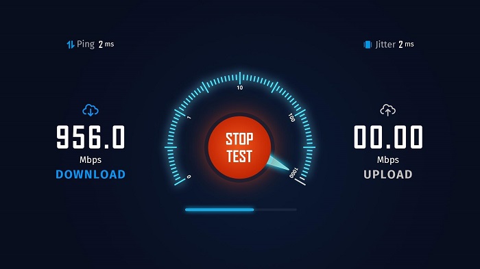Sample internet speed test that shows upload and download speed ranges of the internet speed.